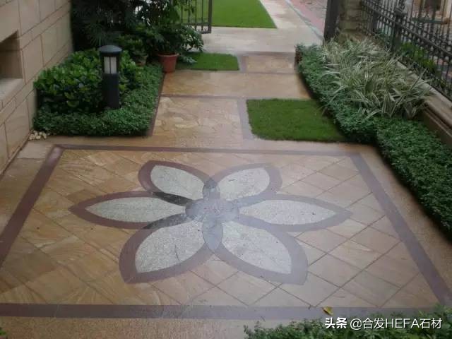 东莞庭院铺地红砂岩石材,芝麻灰石材庭院铺地效果