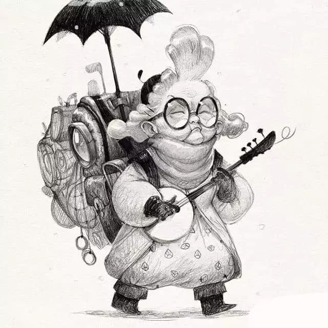 画动漫人物黑白插画素描,看似荒诞而有创意的素描插画