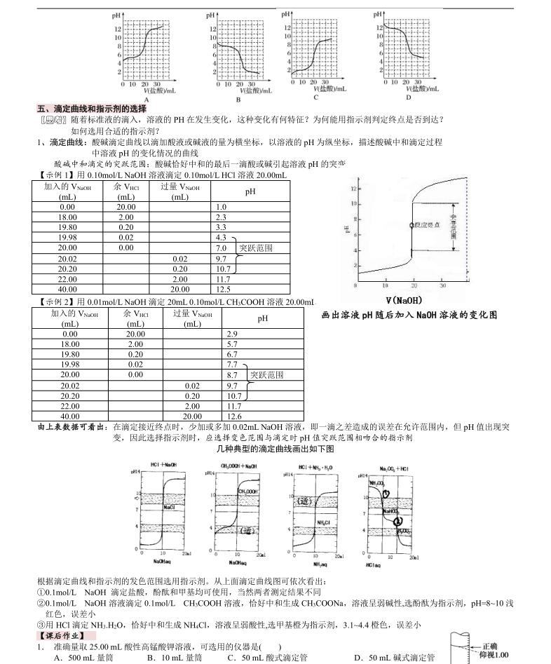 高中化学酸碱中和滴定实验,高中化学酸碱滴定图像知识点归纳