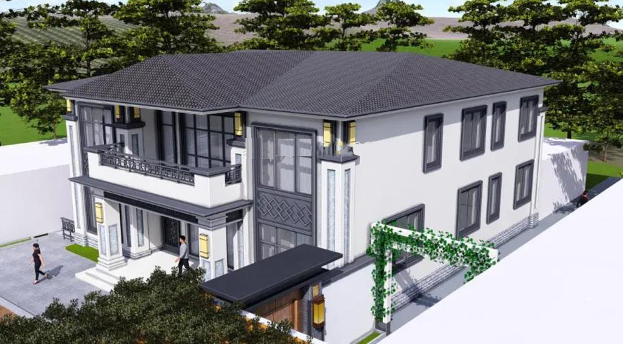 12x8米两层半现代风格别墅,12米18米带小院的二层别墅效果图