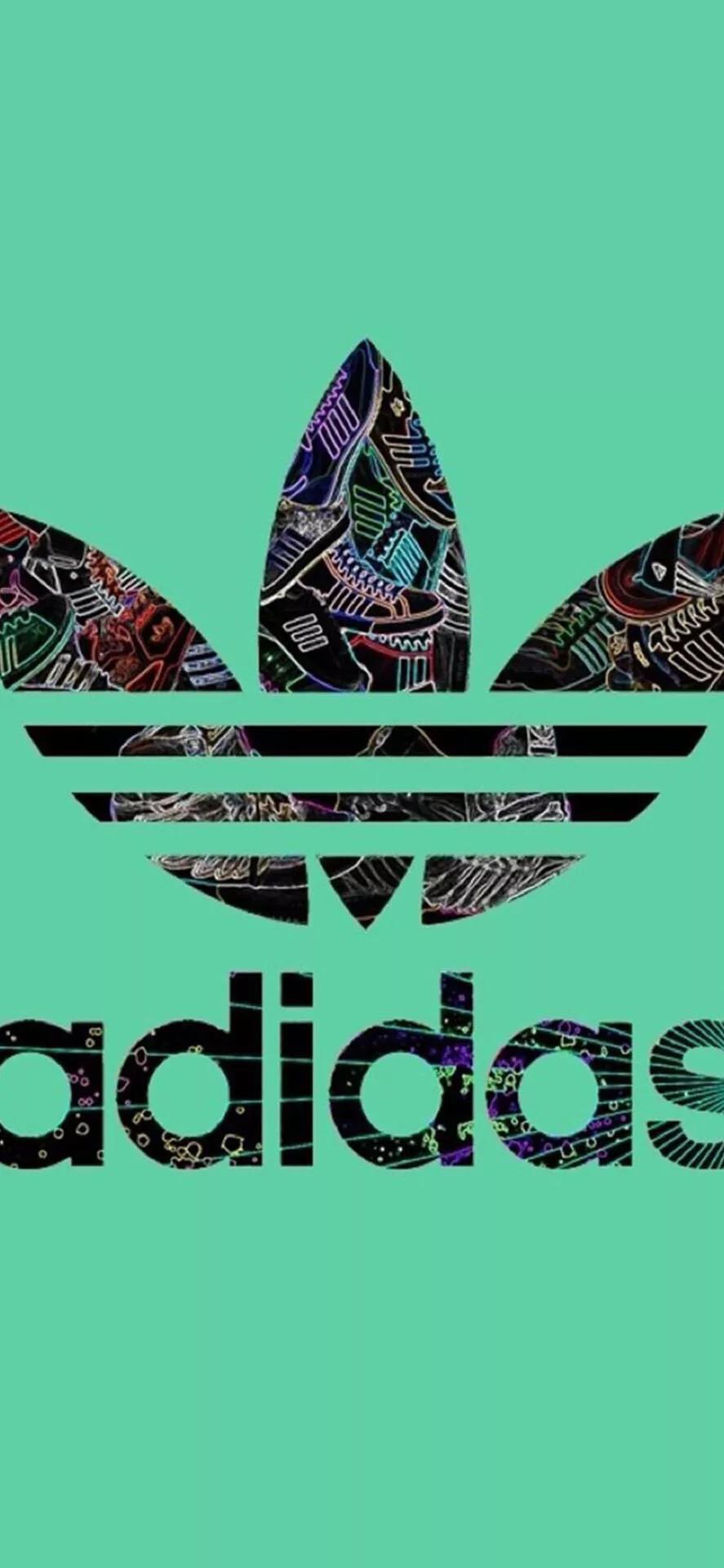 阿迪达斯经典三条杠壁纸全屏,黑底阿迪达斯三叶草全面屏壁纸