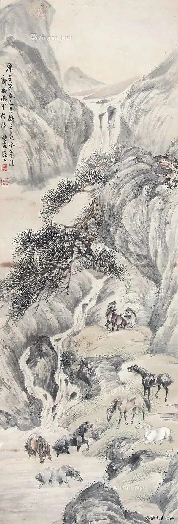 国画《八骏图》作品题款,名家精品国画八骏图欣赏