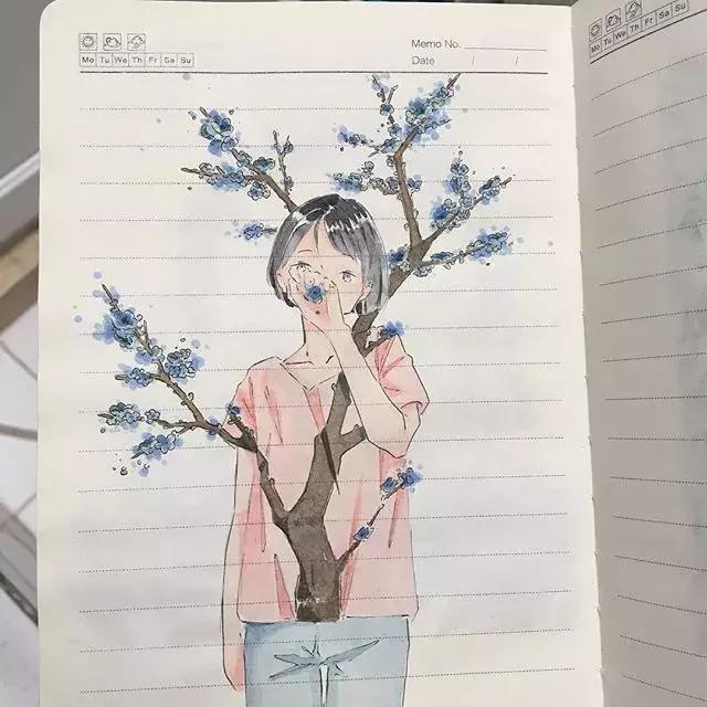 日本小姐姐画画素描,日本小姐姐一组插画