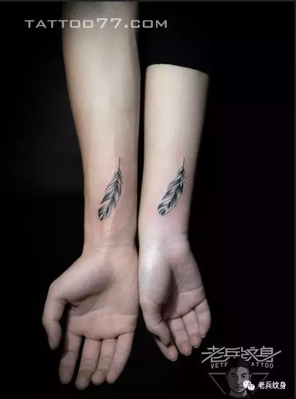 老兵手臂纹身作品欣赏,老传统小图情侣款纹身手稿