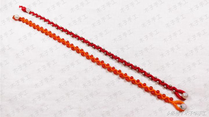 波浪斜卷结手链编法图解,波浪手链串珠教程