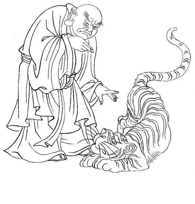 罗汉白描画稿,小写意罗汉图白描