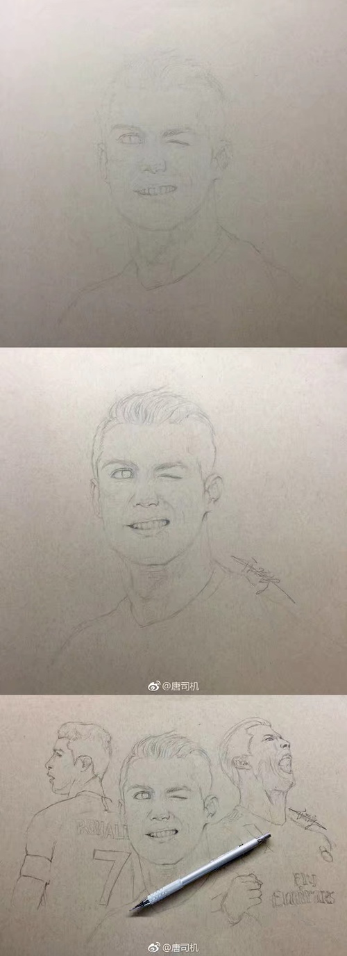 手绘C罗肖像方法,特别简单的素描c罗很适合做头像
