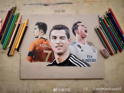 手绘C罗肖像方法,特别简单的素描c罗很适合做头像