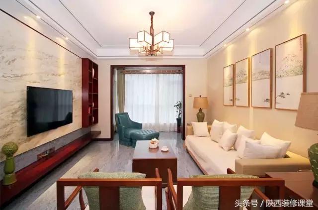 中式无主灯客厅吊顶效果图,80平客厅法式吊顶