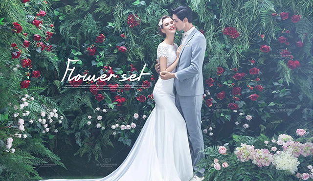 韩国济州岛拍婚纱照花墙,青岛油画墙婚纱照