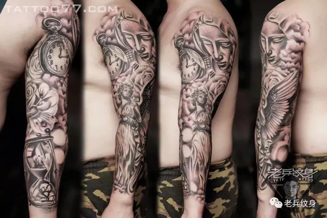 老兵纹身工作室师傅身上纹身,老兵纹身师