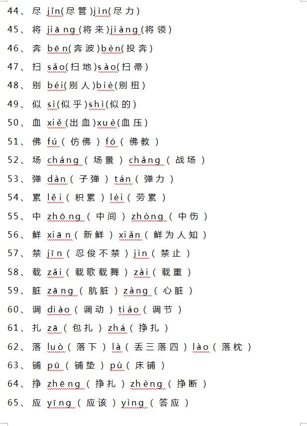 1-6年级多音字汇总可打印,六年级语文多音字基础知识