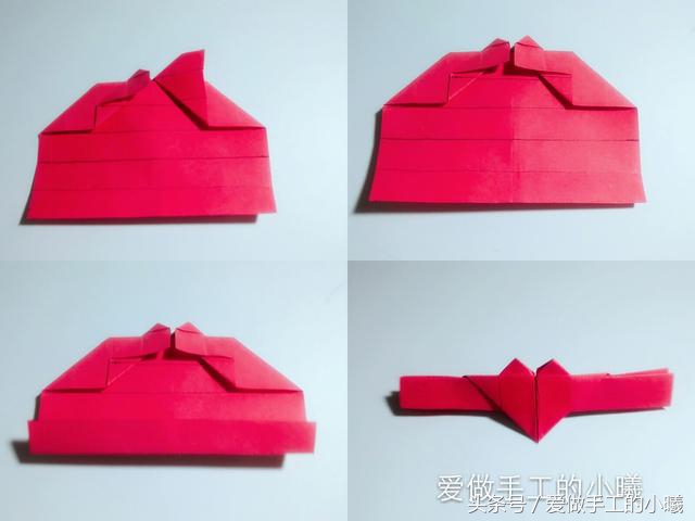 学折蝴蝶结戒指,七夕手工戒指折纸