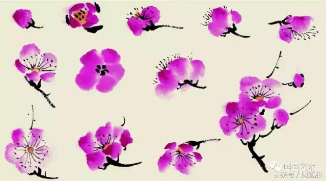 梅花花朵的国画画法视频,大写意梅花枝干国画画法