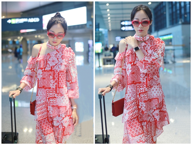 韩雪蓝色镂空连衣裙,韩雪同款条纹裙