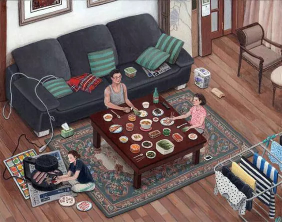 在家请客吃饭,铺上了一块塑料台布,是不是很low?