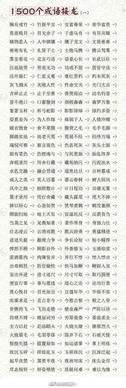儿童必背成语接龙大全带拼音,小学生必背成语接龙建议收藏打印