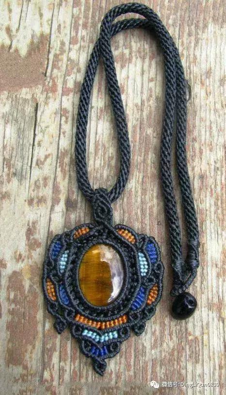 绳编宝石吊坠教程,石头吊坠穿珠子编绳教程