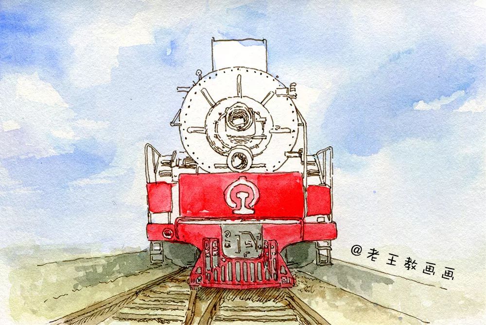 怎么画火车头水彩,写生水彩火车头