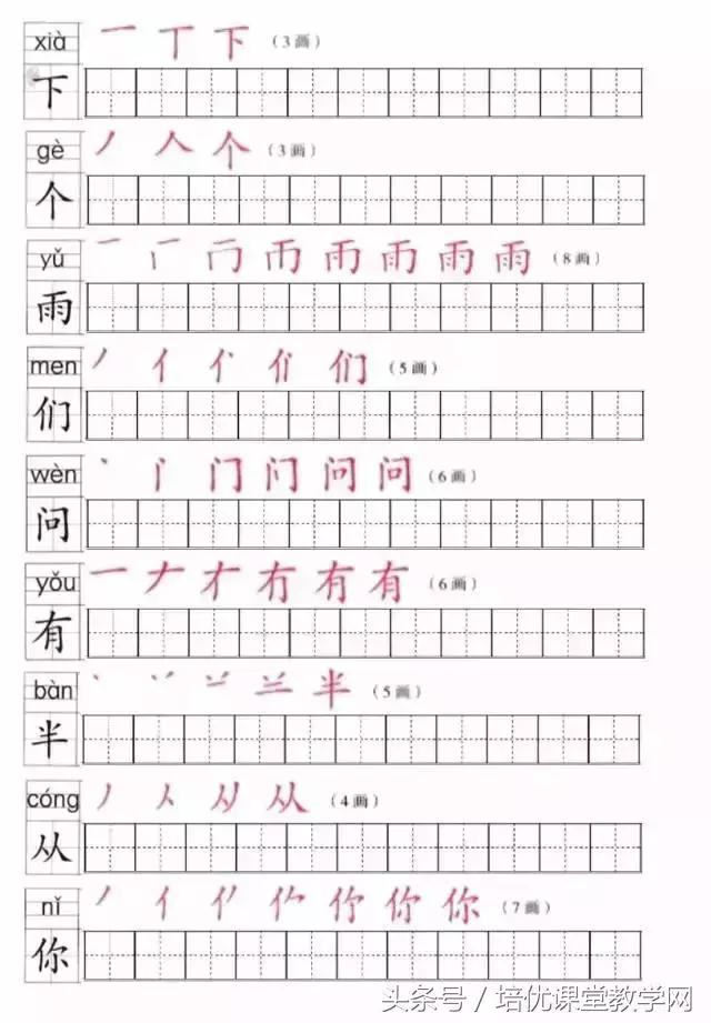 部编版一年级生字带拼音笔顺,一年级语文上册生字笔顺表打印版