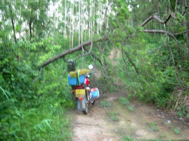 一个骑摩托车的钓鱼人，还真不是为了钓鱼