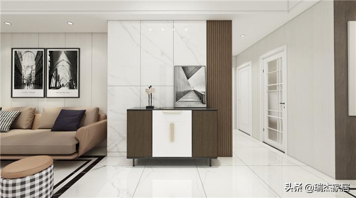 黑白对比层次分明，搭配木饰面格栅，给人一种简约纯净之美