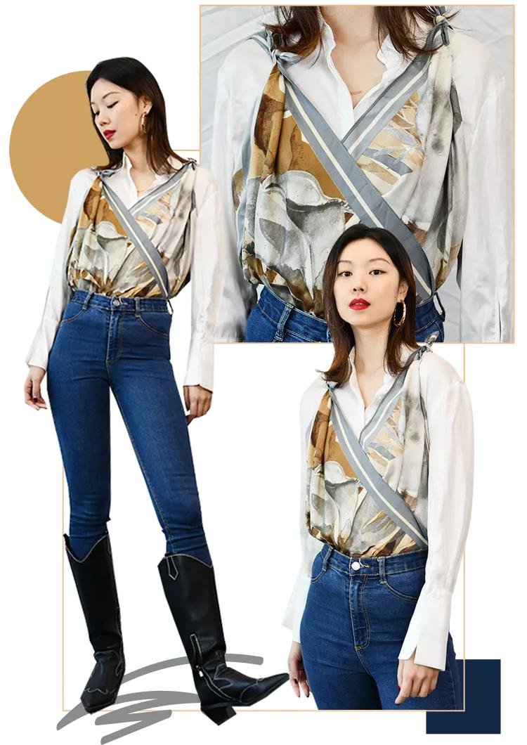 丝巾的11种系法让你时髦整个春季,收腰显瘦中长半身裙丝巾