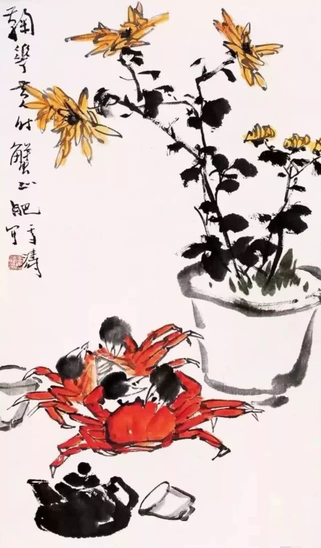 名家笔下的螃蟹诱人极了,中国名家笔下的螃蟹