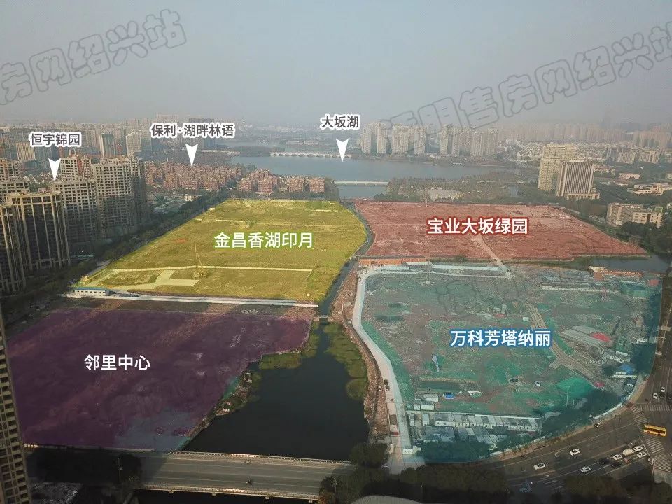 独家航拍丨柯桥坂湖南岸万科、宝业、金昌项目最新实勘来了