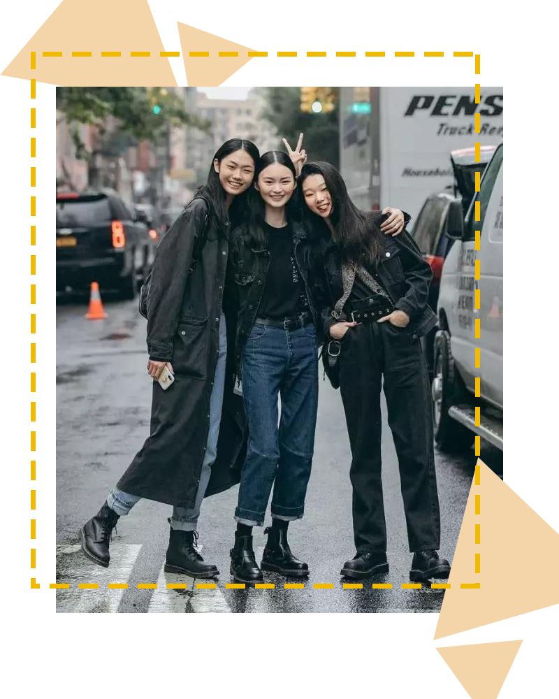 马丁靴+小黑裤，冬日保暖显高CP