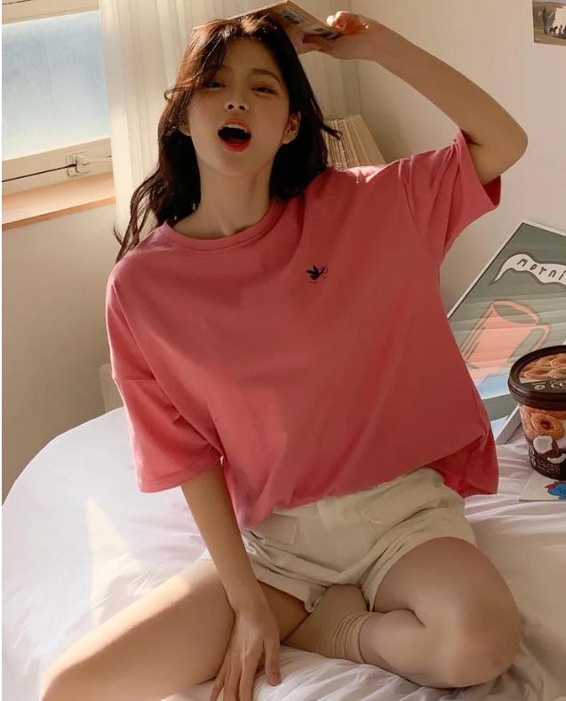 夏季情侣t恤新款纯色,男女情侣短袖恤春夏宽松百搭上衣