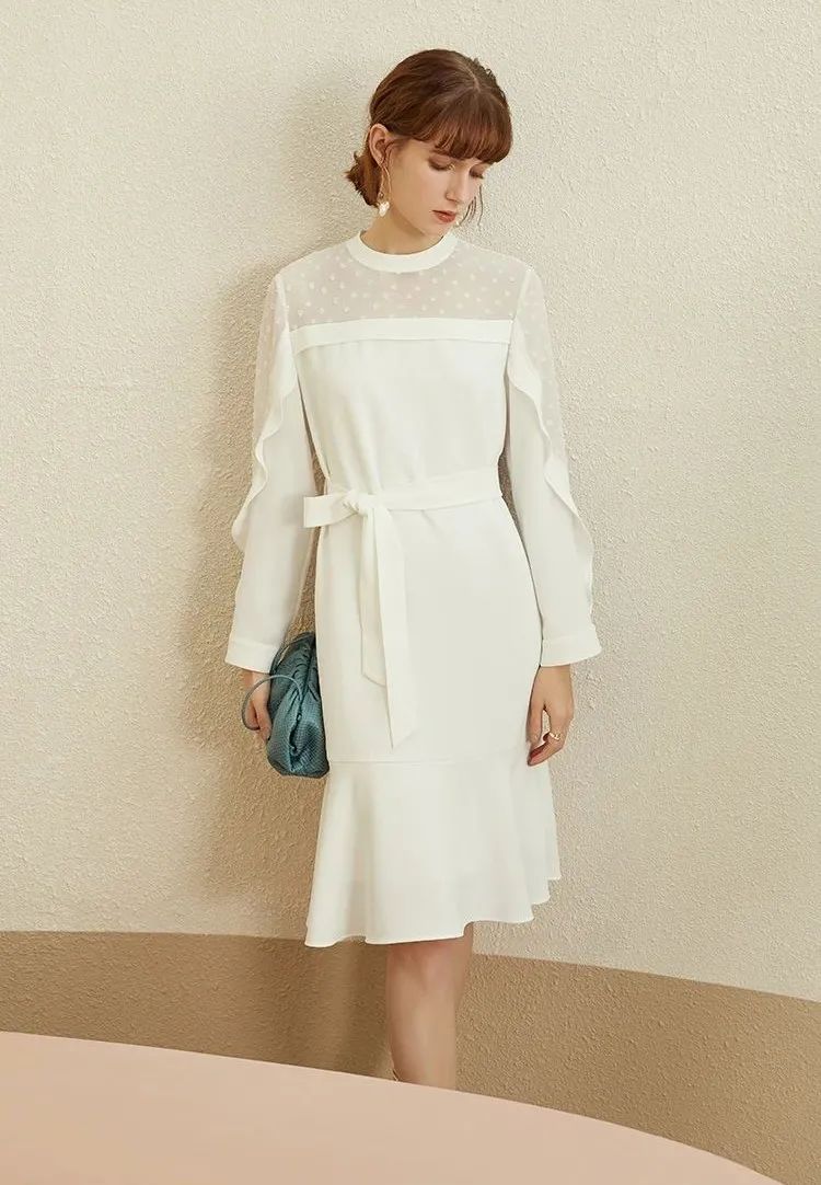 优雅连衣裙气质高级感小白裙,中长裙怎么穿才优雅时髦