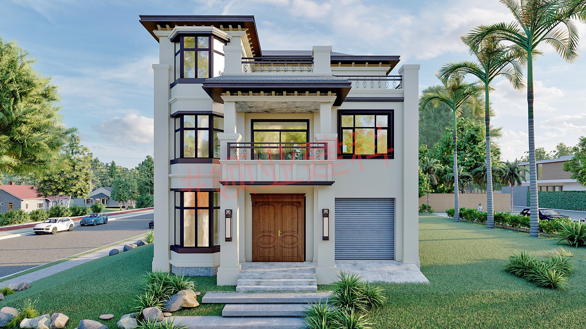 性价比“超高”的现代三层别墅，堂屋车库大套房，三胎来了也不愁