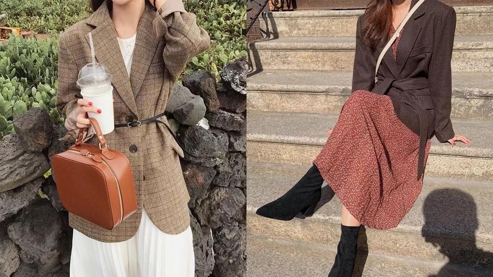 韩系欧尼风衣外套,韩国欧尼黑色大衣搭配