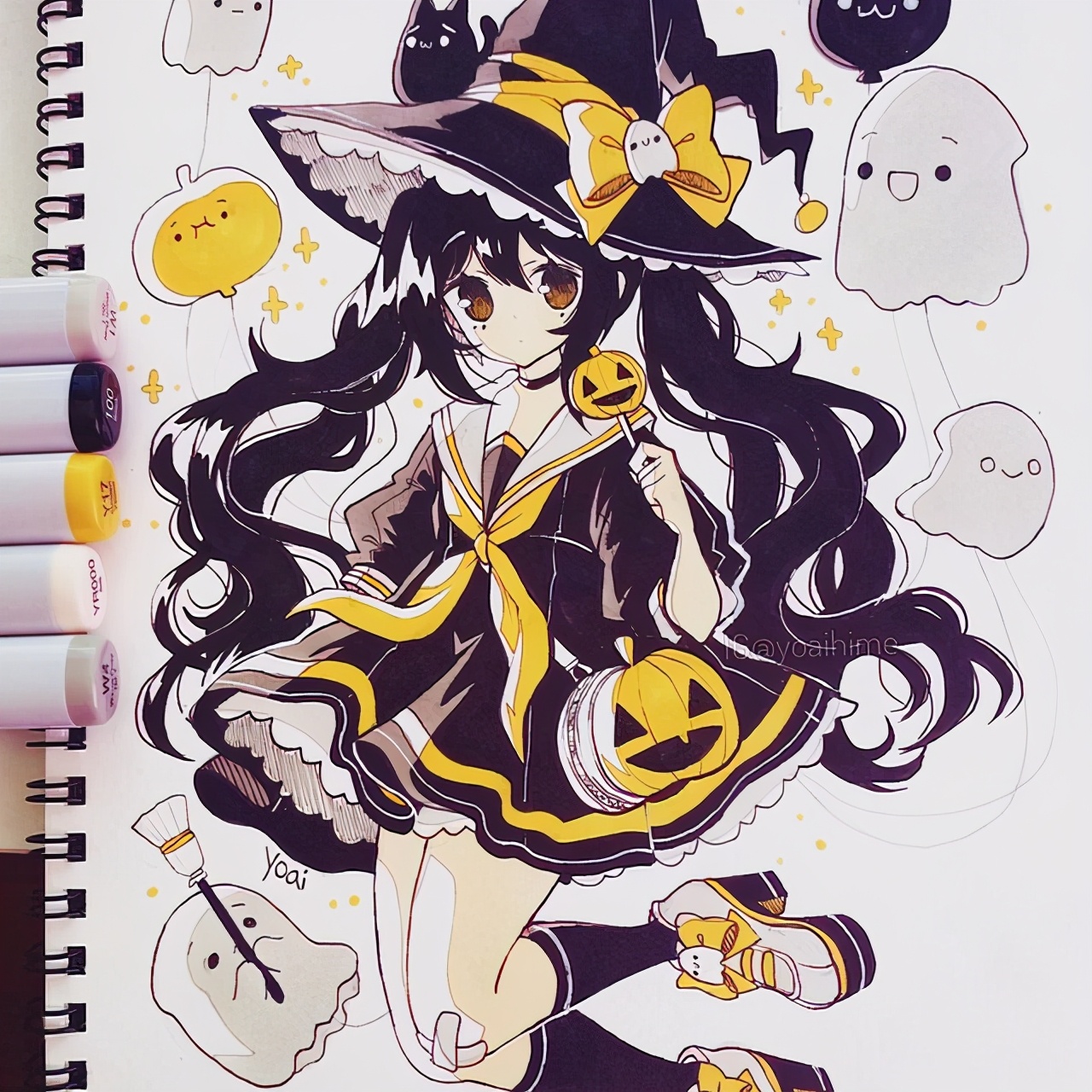 日本插画师一组手绘少女插画,日本画师绝美线稿插画集