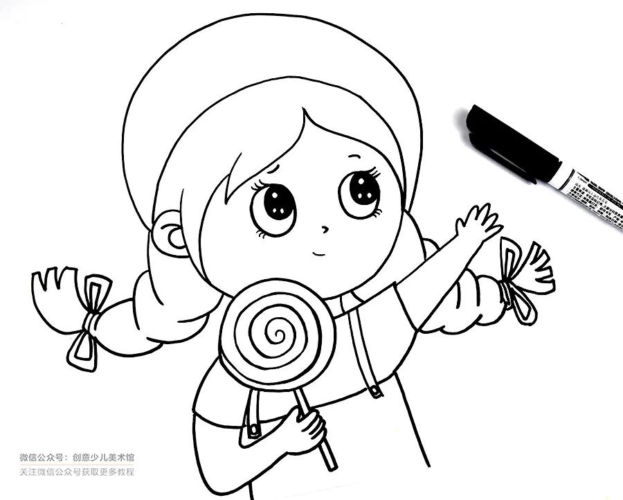 春天题材的儿童画人物图,儿童画卡通人物可爱简单