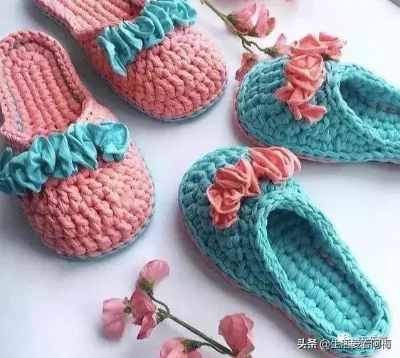毛线地板拖鞋编织教程全过程,钩拖鞋的各种钩织教程
