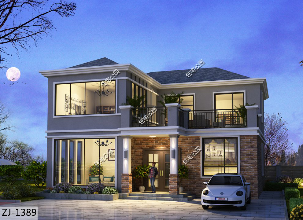 免费分享1000款自建房布局图,三层半现代别墅带落地窗设计图