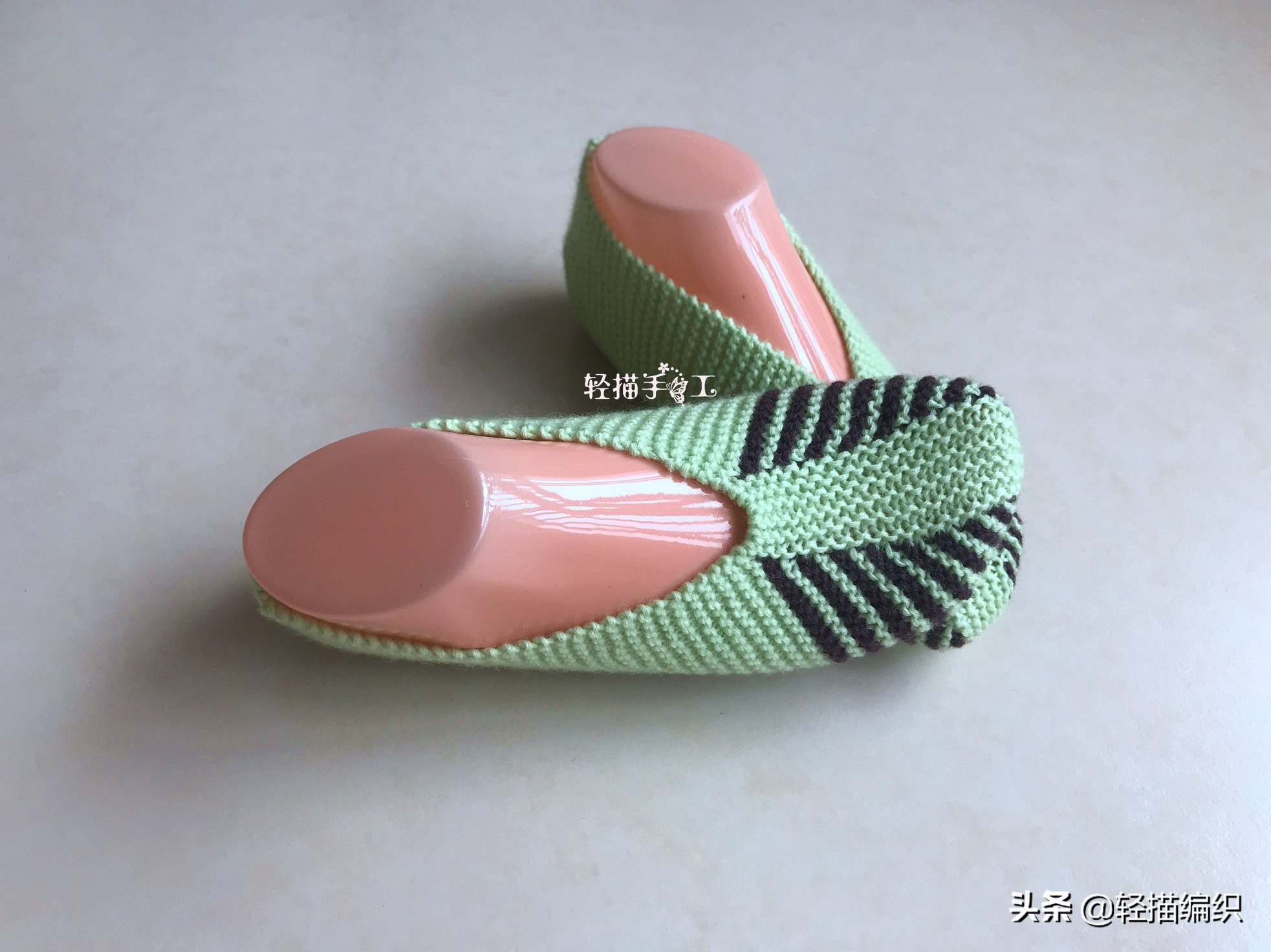 单条纹复古花样地板袜编织,新手一学就会织的地板袜