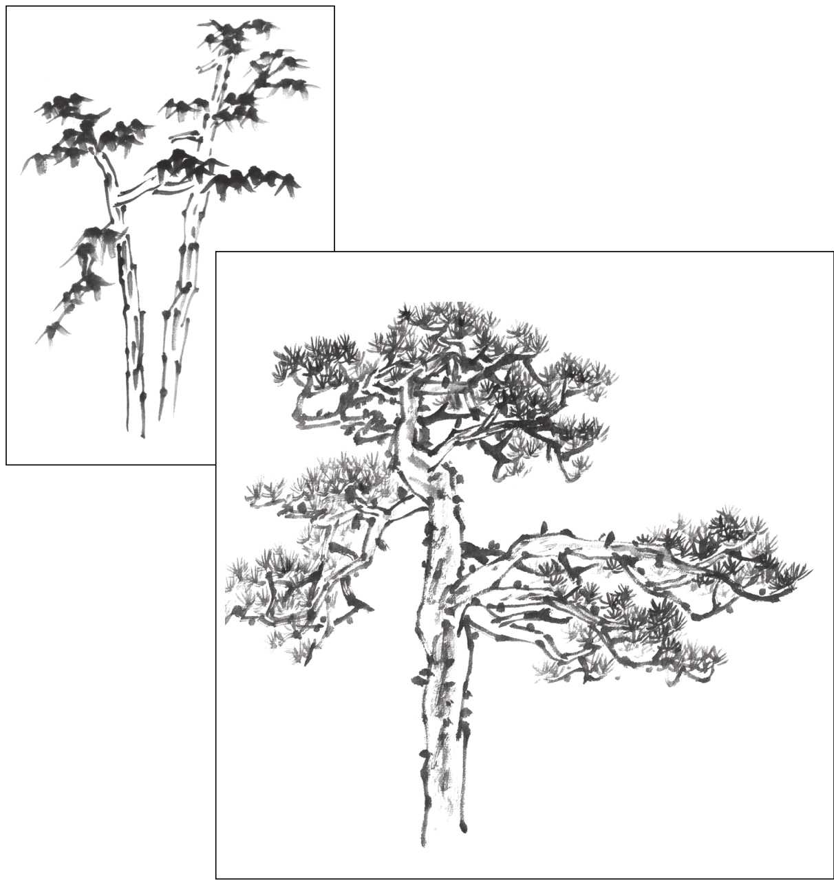 国画雪景树的画法技巧步骤,国画杂树与山石的画法图片