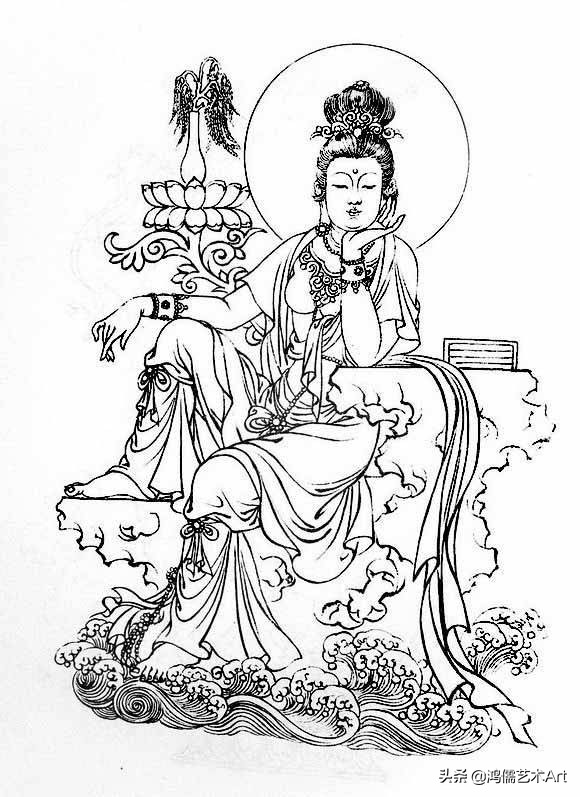 简单观音菩萨白描图片大全,工笔观世音菩萨基础画法步骤详解