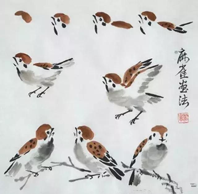 写意花鸟配景石的画法,干货写意花鸟类的画法