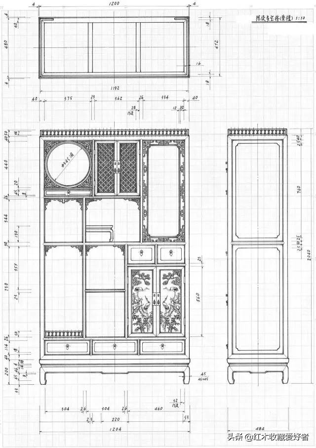 中国传统家具手绘三视图,古典家具设计图纸