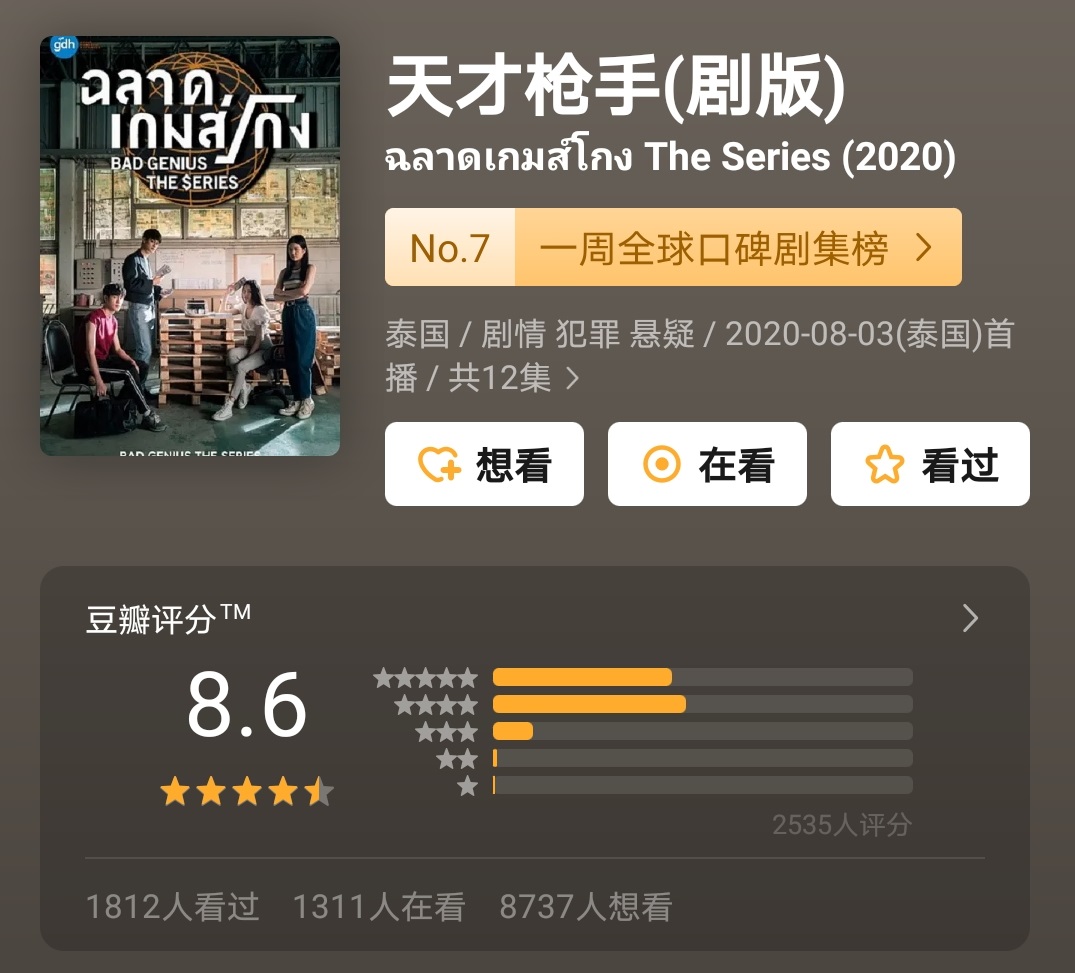 泰国天才枪手泰剧,泰国电影天才枪手原型