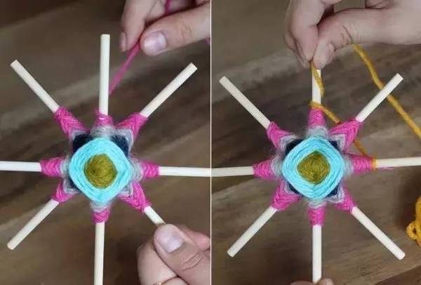 粗毛线绕花朵教程,毛线筷子绕花朵教程