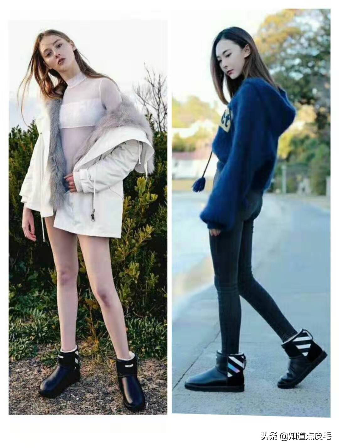 小众时尚坡跟雪地靴,时尚亮面皮毛一体雪地靴