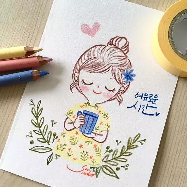 彩铅画古风人物简笔画,彩铅荷花简笔画几分钟就能学会