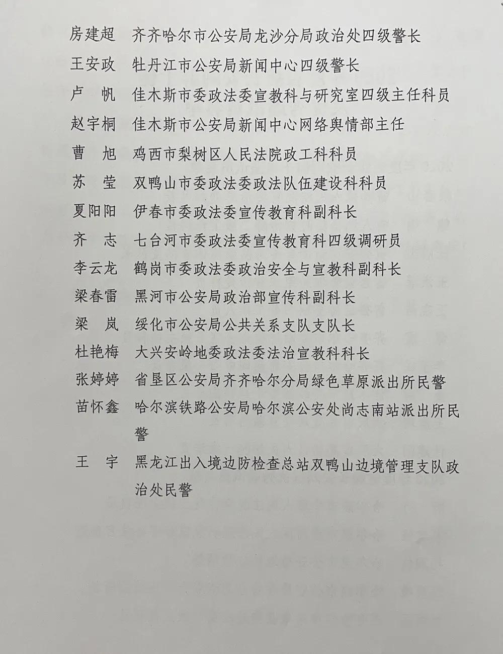 大庆政法系统2人入选2020年度省级长安网群十佳通讯员