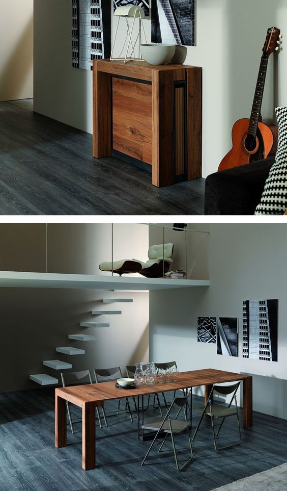 人一多餐桌就不够坐？来，大餐桌里套餐桌，平时不用1㎡也不多占