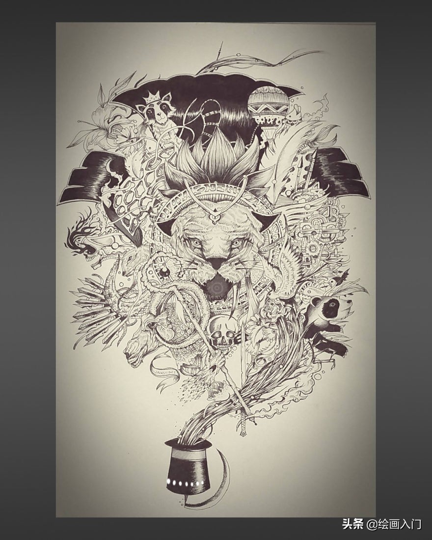 黑白创意手绘插画花素材,黑白创意艺术插画图片